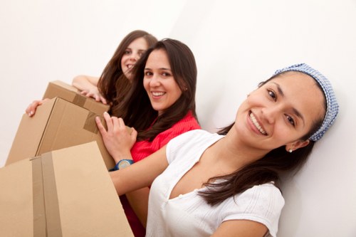 Professional movers loading household items carefully into a van