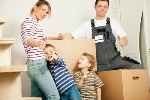 Packed boxes and furniture ready for storage in Hackney during a house move