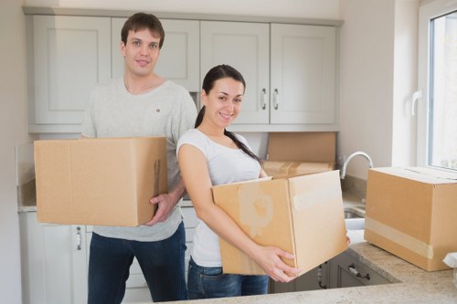 A smooth moving day scene with boxes and furniture in Hackney